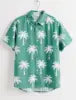 Men's Hawaiian Style Palm Tree Print Short Sleeved Shirt Vacation and Casual Loose Top