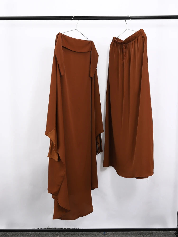 Muslimske Kvinner Lang Khimar + Skjørt 2-delers Sett Bønneklær eller Salat Ramadan. Dubai arabisk Hijab"