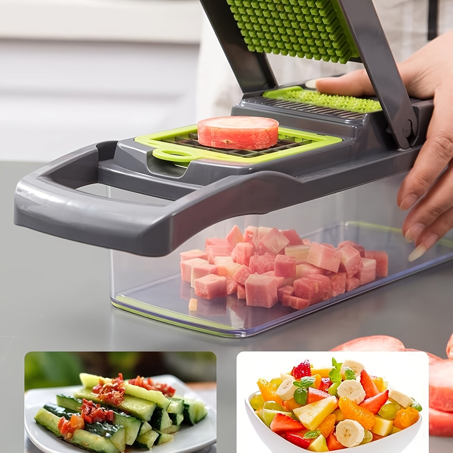 A 16pcs Multifunctional Kitchen Tool Set, Including a Manual Vegetable Chopper, Fruit Slicer, Food Grater, Onion Chopper, And Potato Masher, Comes with Containers, Making It Perfect for Barbecues And Outdoor Cooking.