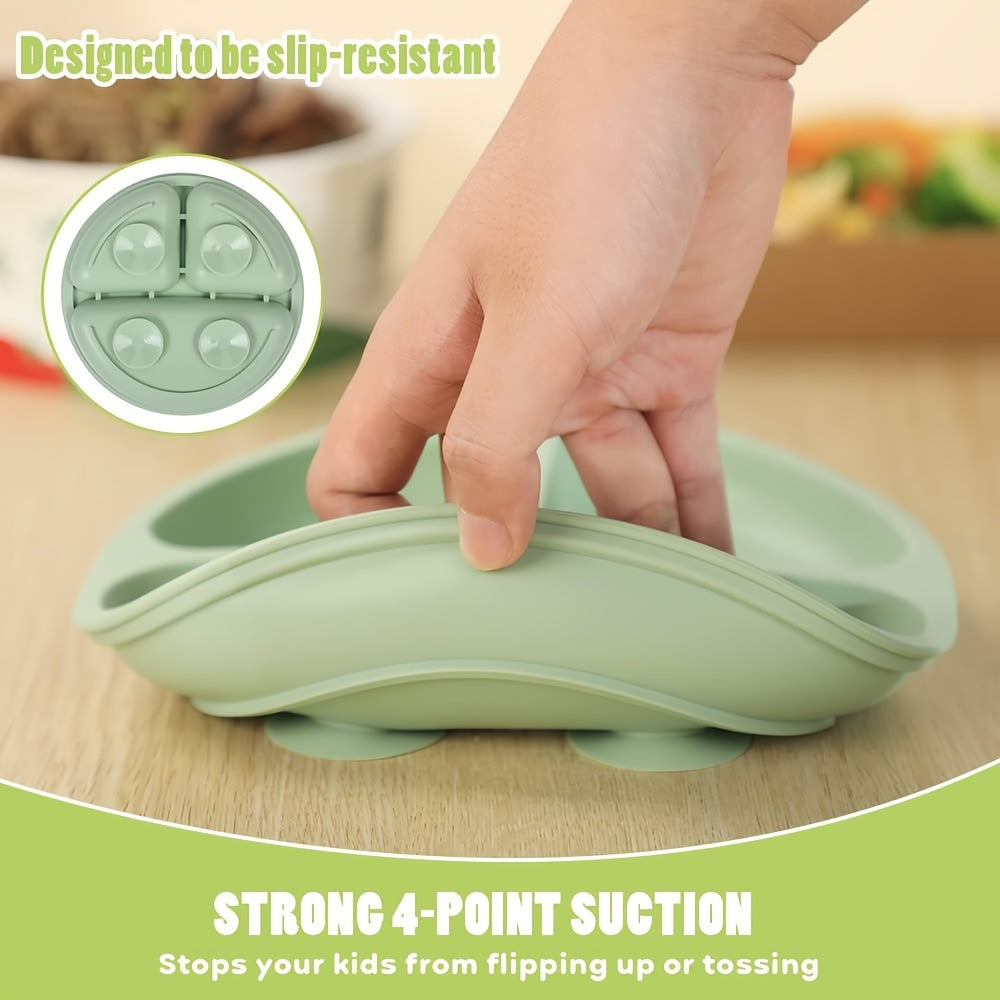 100% Silicone Suction Plates For Babies & Toddlers - Stay Put Divided Design, Microwave & Dishwasher Safe!