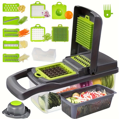 A 16pcs Multifunctional Kitchen Tool Set, Including a Manual Vegetable Chopper, Fruit Slicer, Food Grater, Onion Chopper, And Potato Masher, Comes with Containers, Making It Perfect for Barbecues And Outdoor Cooking.