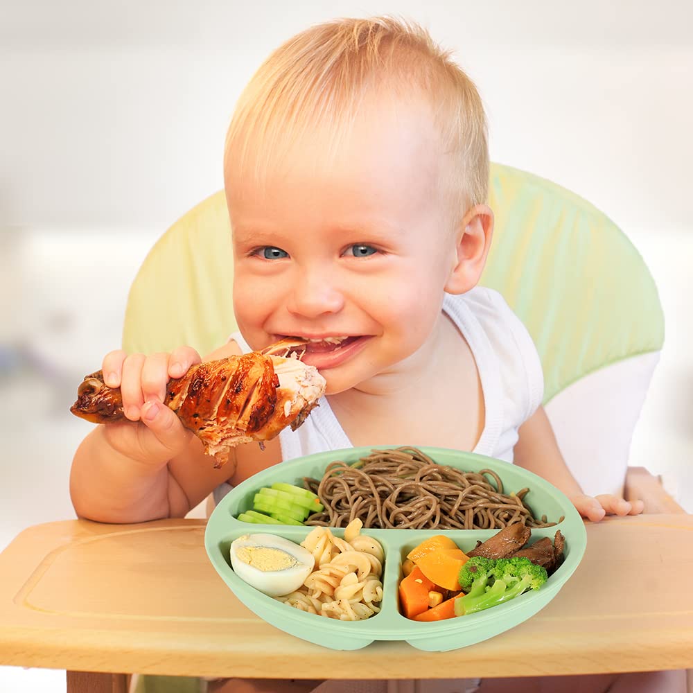 100% Silicone Suction Plates For Babies & Toddlers - Stay Put Divided Design, Microwave & Dishwasher Safe!