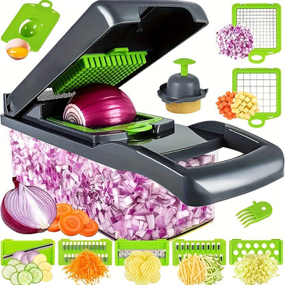A 16pcs Multifunctional Kitchen Tool Set, Including a Manual Vegetable Chopper, Fruit Slicer, Food Grater, Onion Chopper, And Potato Masher, Comes with Containers, Making It Perfect for Barbecues And Outdoor Cooking.