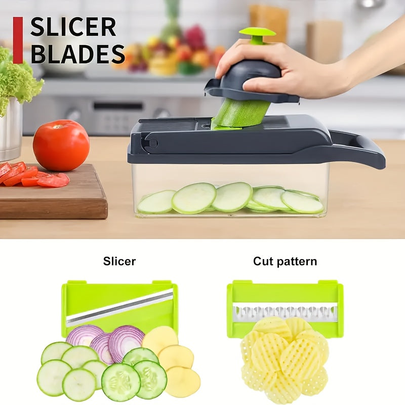A 16pcs Multifunctional Kitchen Tool Set, Including a Manual Vegetable Chopper, Fruit Slicer, Food Grater, Onion Chopper, And Potato Masher, Comes with Containers, Making It Perfect for Barbecues And Outdoor Cooking.