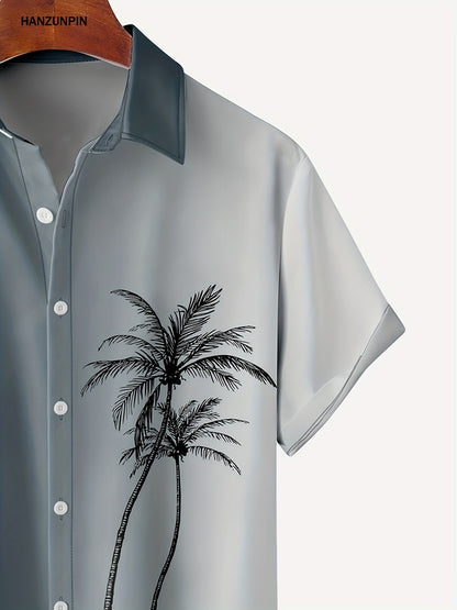 Plus Size Men's Coconut Tree Short Sleeve Hawaiian Shirt, Oversized Loose Clothing For Big And Tall Guys, Best Sellers Gifts