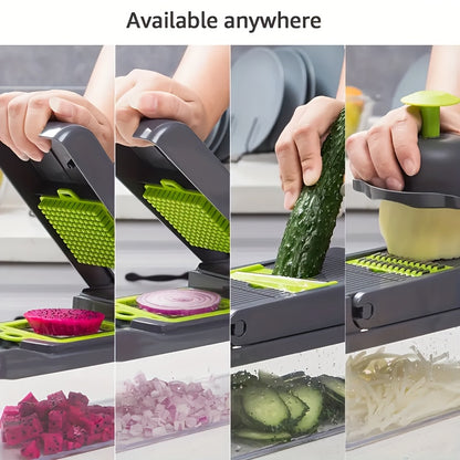 A 16pcs Multifunctional Kitchen Tool Set, Including a Manual Vegetable Chopper, Fruit Slicer, Food Grater, Onion Chopper, And Potato Masher, Comes with Containers, Making It Perfect for Barbecues And Outdoor Cooking.
