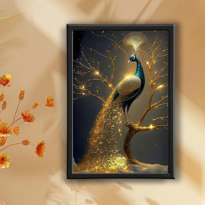 1pc Framed Peacock Canvas Art Print - Elegant Contemporary Wall Decor with Wood/Polyethylene Frame, Vibrant Blue & Golden Design for Home, Office, Bar, Cafe, or Outdoor Spaces - Perfect Gift for Easter, Mother's Day, Graduati