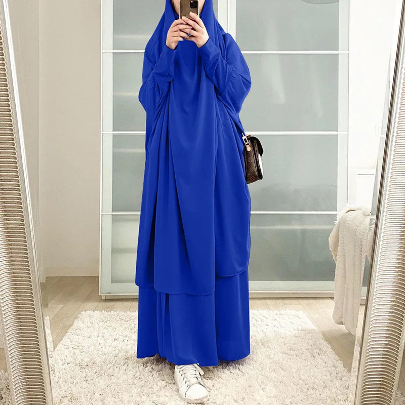 Muslimske Kvinner Lang Khimar + Skjørt 2-delers Sett Bønneklær eller Salat Ramadan. Dubai arabisk Hijab"