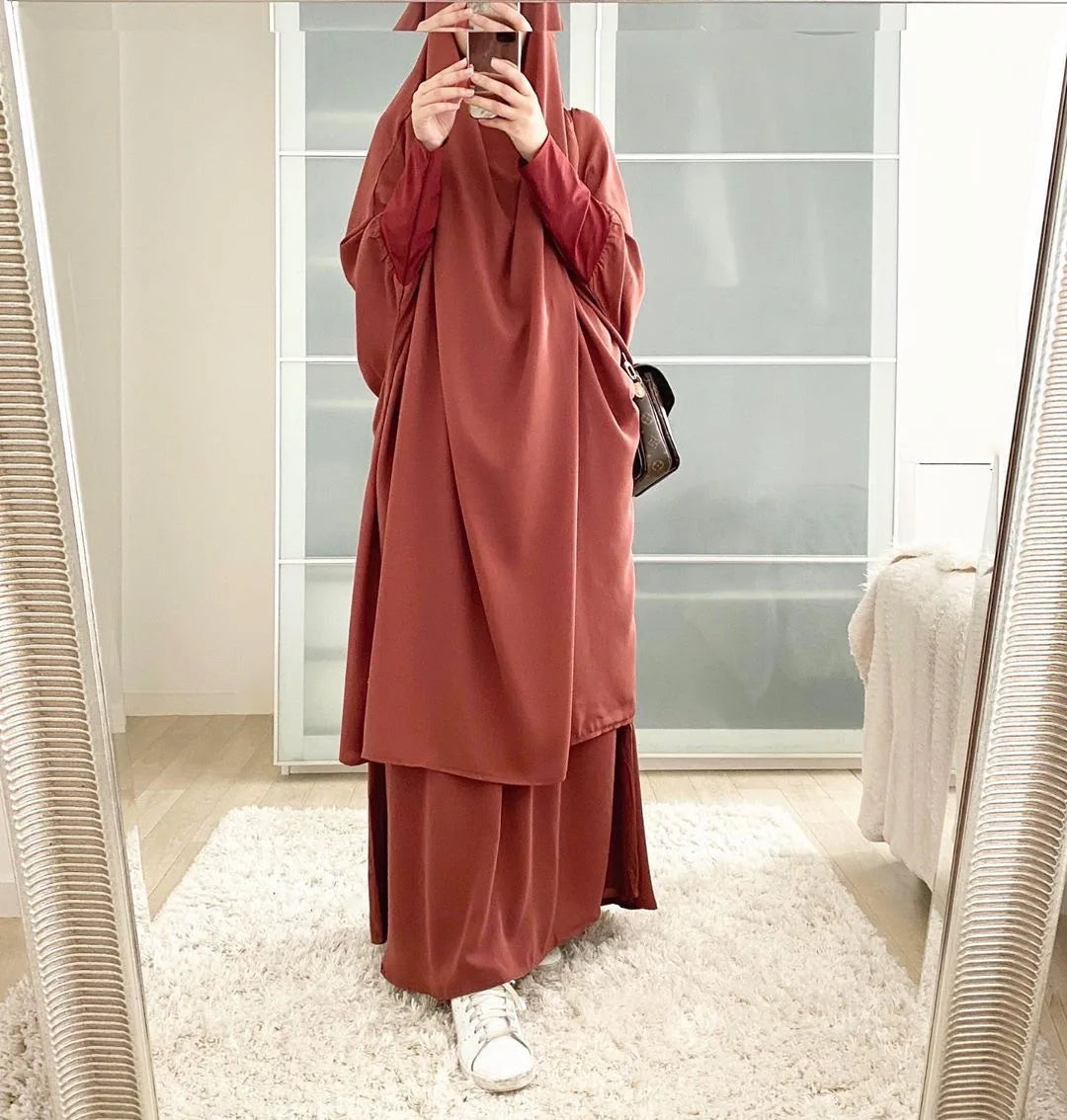 Muslimske Kvinner Lang Khimar + Skjørt 2-delers Sett Bønneklær eller Salat Ramadan. Dubai arabisk Hijab"