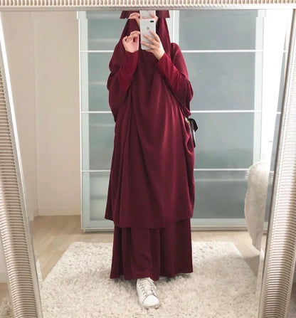 Muslimske Kvinner Lang Khimar + Skjørt 2-delers Sett Bønneklær eller Salat Ramadan. Dubai arabisk Hijab"
