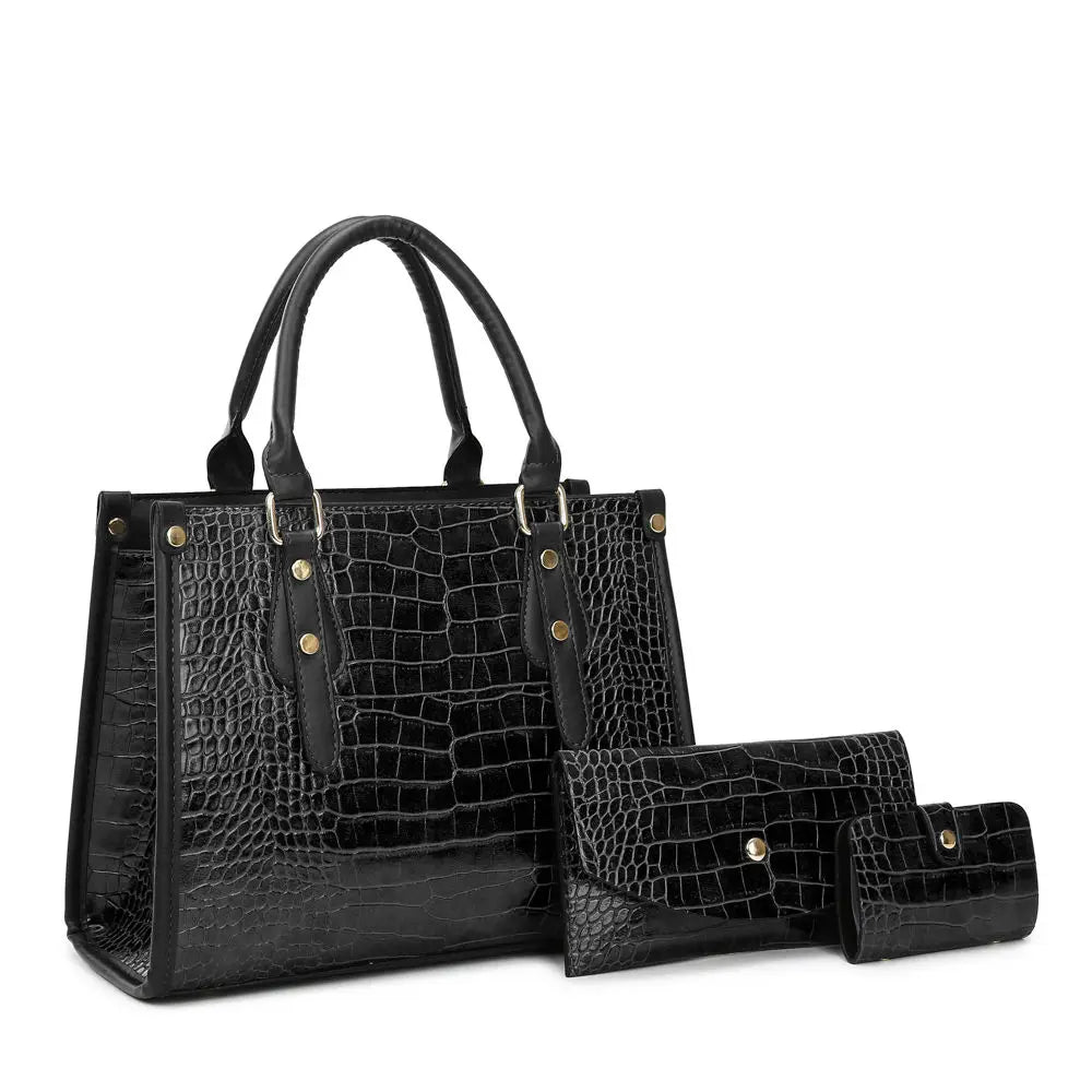 2024 New Yaojiang Taizhou Wholesale PU Luxury 3pcs Handbags Ladies Tote Bag Wallet Handbag Set