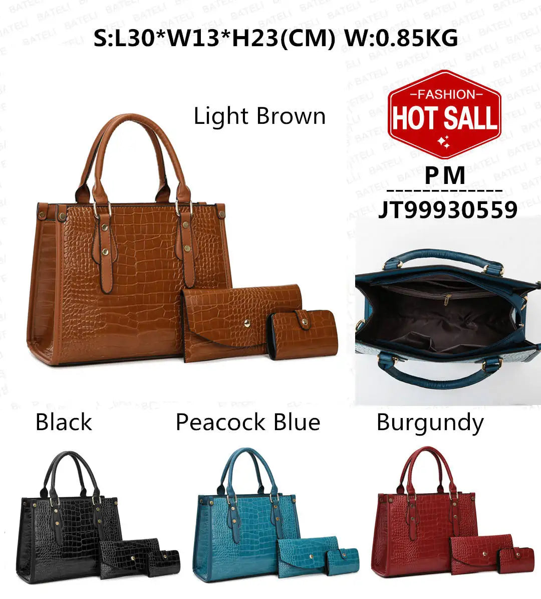 2024 New Yaojiang Taizhou Wholesale PU Luxury 3pcs Handbags Ladies Tote Bag Wallet Handbag Set