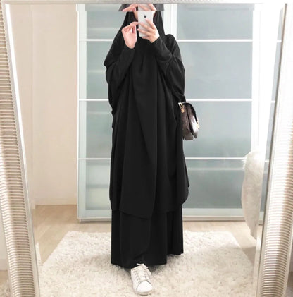 Muslimske Kvinner Lang Khimar + Skjørt 2-delers Sett Bønneklær eller Salat Ramadan. Dubai arabisk Hijab"