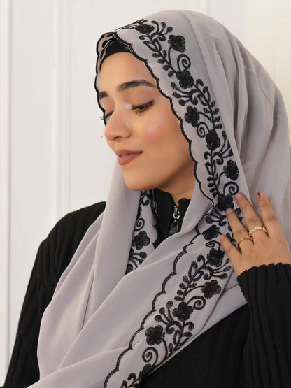 Embroidery Lace Chiffon Hijabs for women Vine Heavy Pearl Industry Edge Long Scarf Light Scarf Headscarf Shawl Turban Ramadan