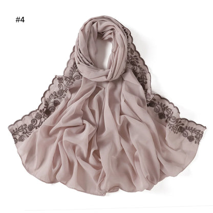 Embroidery Lace Chiffon Hijabs for women Vine Heavy Pearl Industry Edge Long Scarf Light Scarf Headscarf Shawl Turban Ramadan