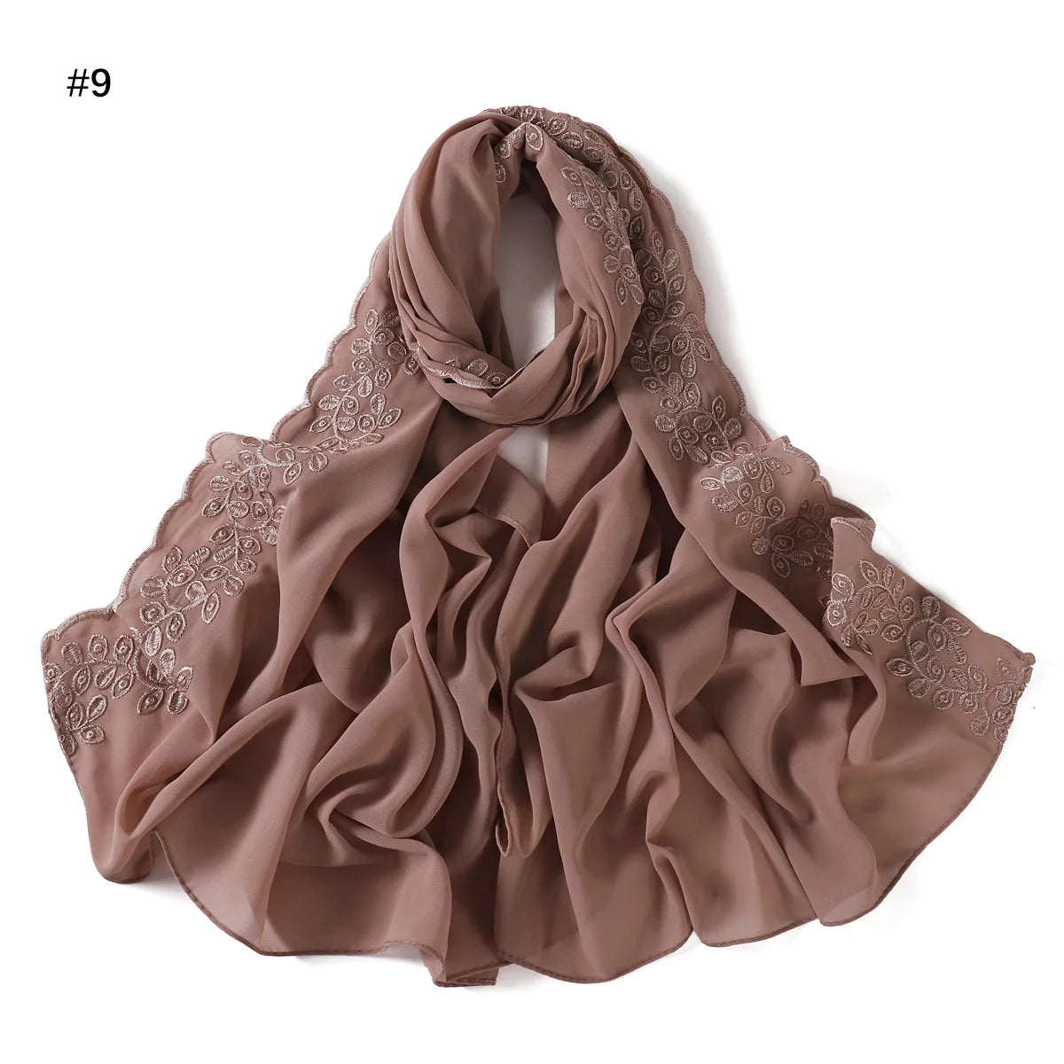 Embroidery Lace Chiffon Hijabs for women Vine Heavy Pearl Industry Edge Long Scarf Light Scarf Headscarf Shawl Turban Ramadan