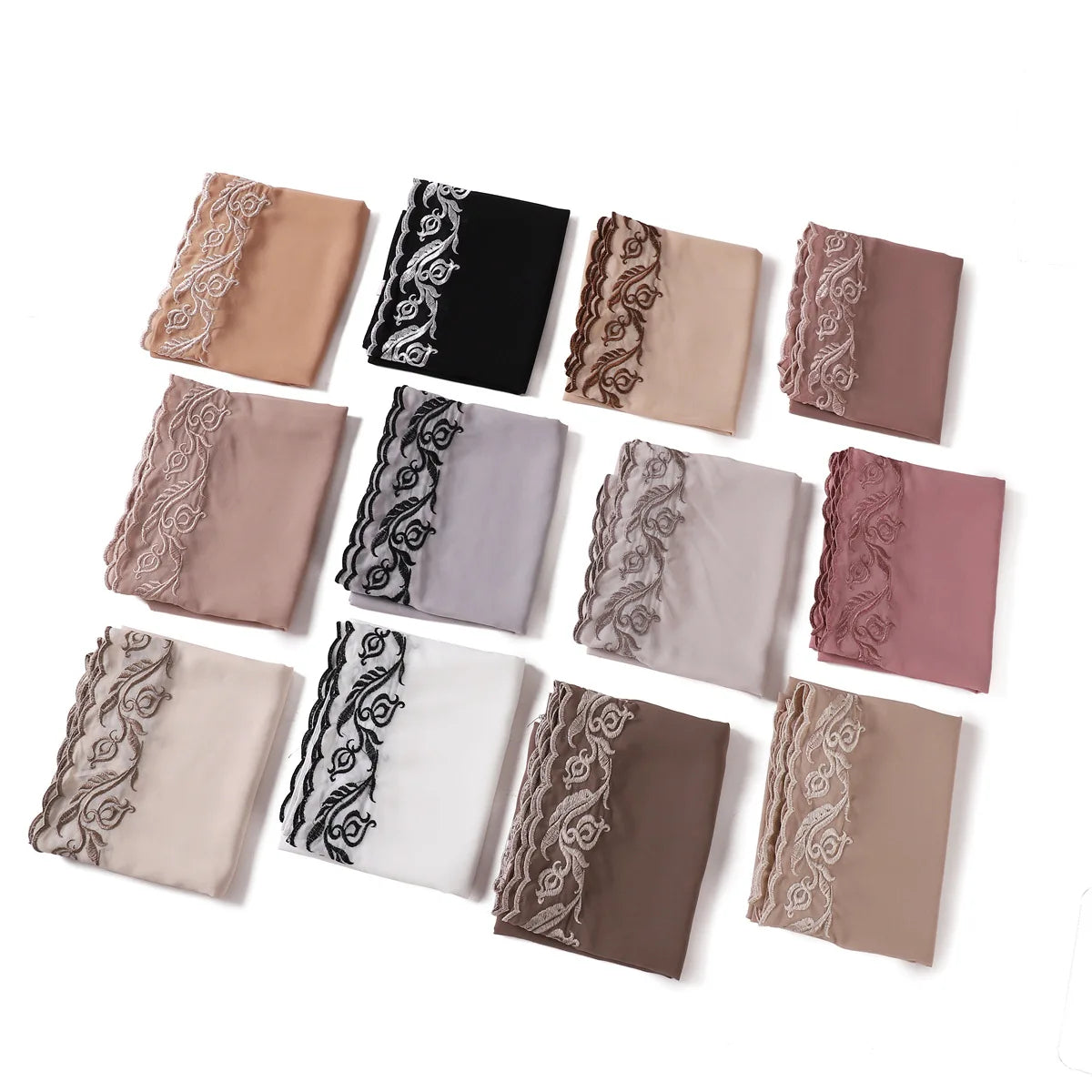 Embroidery Lace Chiffon Hijabs for women Vine Heavy Pearl Industry Edge Long Scarf Light Scarf Headscarf Shawl Turban Ramadan