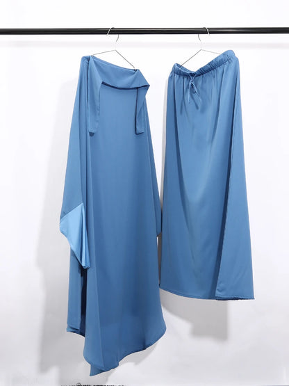 Muslimske Kvinner Lang Khimar + Skjørt 2-delers Sett Bønneklær eller Salat Ramadan. Dubai arabisk Hijab"