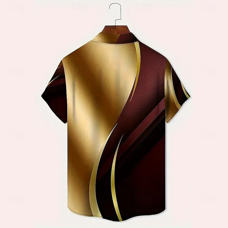 New Men's Short Sleeve Shirt 3D Printed Hawaiian Striped Pattern Beach Shirt Casual Flip Button Shirt, Clothing