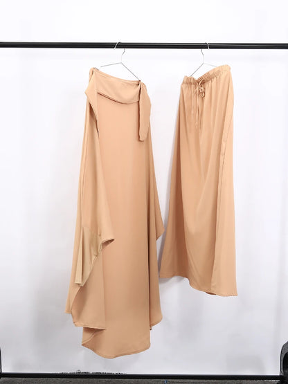 Muslimske Kvinner Lang Khimar + Skjørt 2-delers Sett Bønneklær eller Salat Ramadan. Dubai arabisk Hijab"