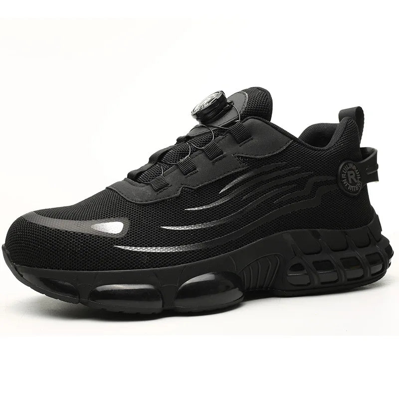 Sikkerhetssko for Menn med Ståltupp og Roterende Knapp - Punkteringssikre Arbeidssko med Luftpute"