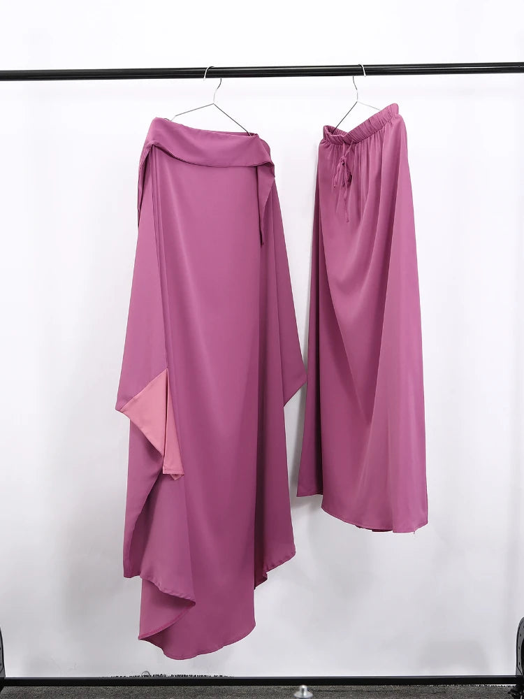 Muslimske Kvinner Lang Khimar + Skjørt 2-delers Sett Bønneklær eller Salat Ramadan. Dubai arabisk Hijab"