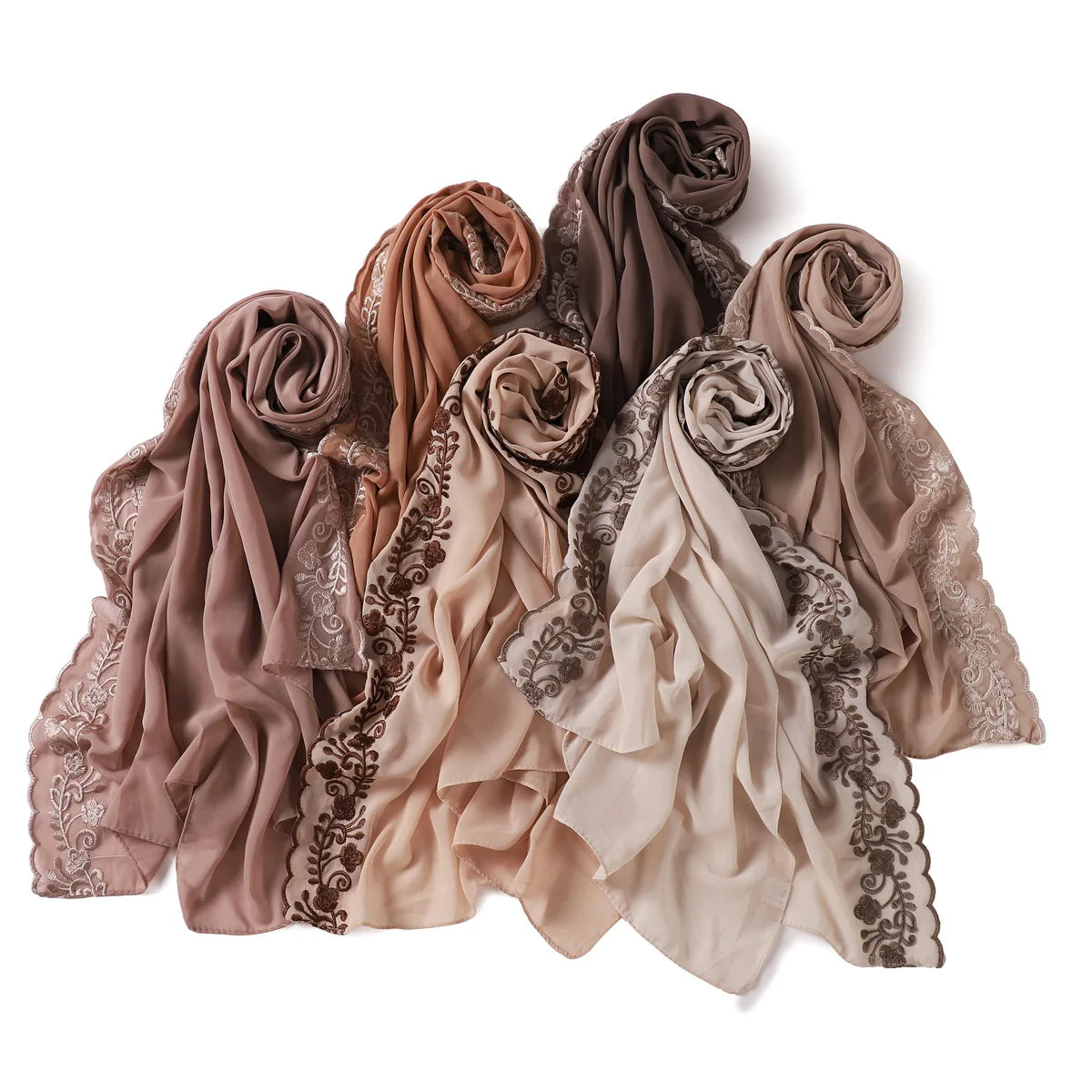 Embroidery Lace Chiffon Hijabs for women Vine Heavy Pearl Industry Edge Long Scarf Light Scarf Headscarf Shawl Turban Ramadan
