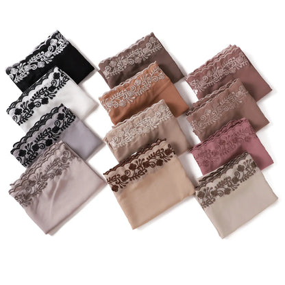 Embroidery Lace Chiffon Hijabs for women Vine Heavy Pearl Industry Edge Long Scarf Light Scarf Headscarf Shawl Turban Ramadan