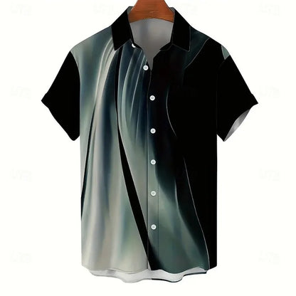 New Men's Short Sleeve Shirt 3D Printed Hawaiian Striped Pattern Beach Shirt Casual Flip Button Shirt, Clothing