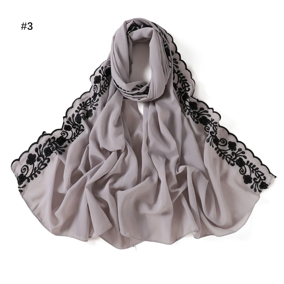 Embroidery Lace Chiffon Hijabs for women Vine Heavy Pearl Industry Edge Long Scarf Light Scarf Headscarf Shawl Turban Ramadan