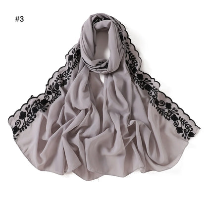 Embroidery Lace Chiffon Hijabs for women Vine Heavy Pearl Industry Edge Long Scarf Light Scarf Headscarf Shawl Turban Ramadan