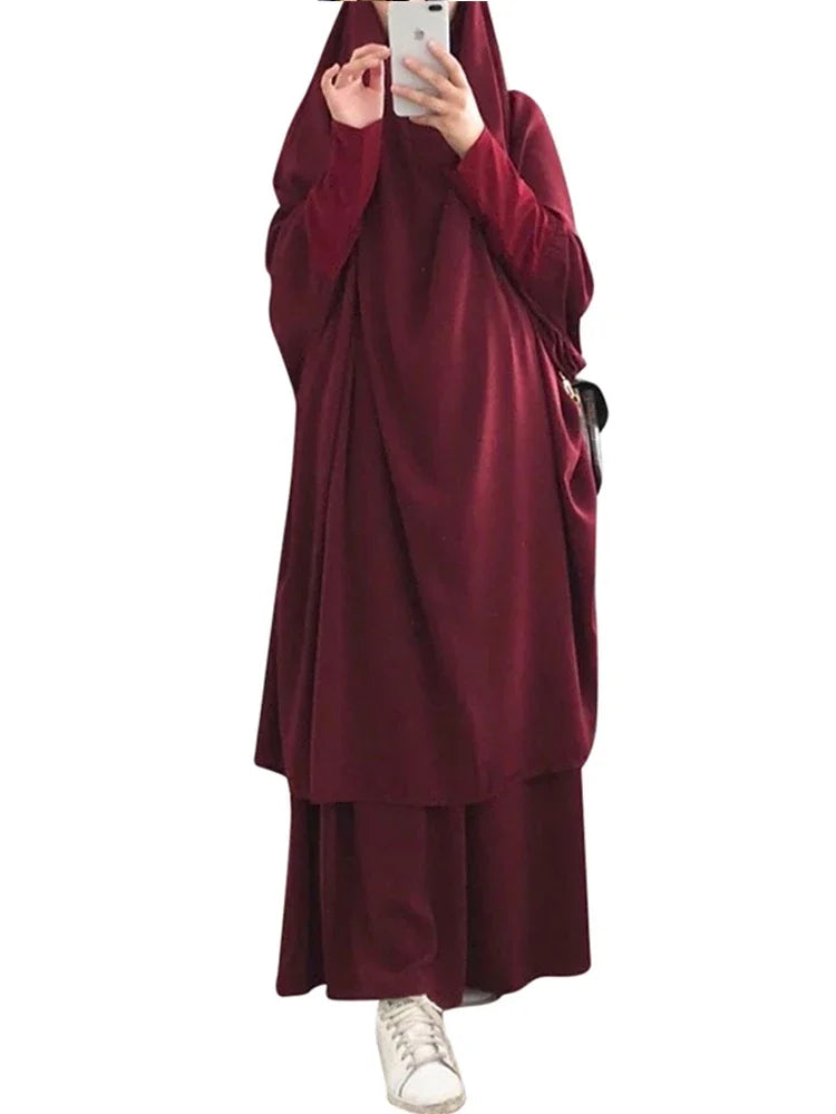 Muslimske Kvinner Lang Khimar + Skjørt 2-delers Sett Bønneklær eller Salat Ramadan. Dubai arabisk Hijab"