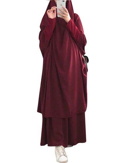 Muslimske Kvinner Lang Khimar + Skjørt 2-delers Sett Bønneklær eller Salat Ramadan. Dubai arabisk Hijab"