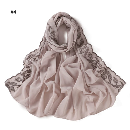 Embroidery Lace Chiffon Hijabs for women Vine Heavy Pearl Industry Edge Long Scarf Light Scarf Headscarf Shawl Turban Ramadan