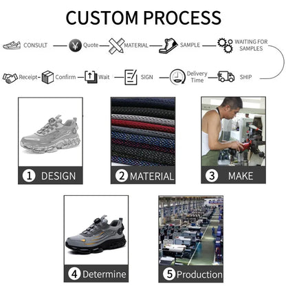 Sikkerhetssko for Menn med Ståltupp og Roterende Knapp - Punkteringssikre Arbeidssko med Luftpute"