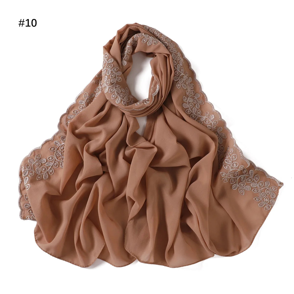 Embroidery Lace Chiffon Hijabs for women Vine Heavy Pearl Industry Edge Long Scarf Light Scarf Headscarf Shawl Turban Ramadan