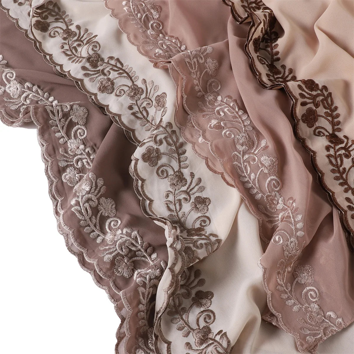 Embroidery Lace Chiffon Hijabs for women Vine Heavy Pearl Industry Edge Long Scarf Light Scarf Headscarf Shawl Turban Ramadan
