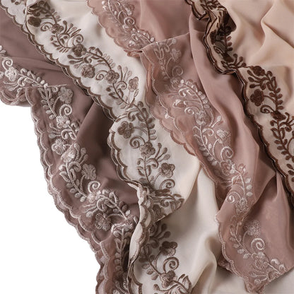 Embroidery Lace Chiffon Hijabs for women Vine Heavy Pearl Industry Edge Long Scarf Light Scarf Headscarf Shawl Turban Ramadan