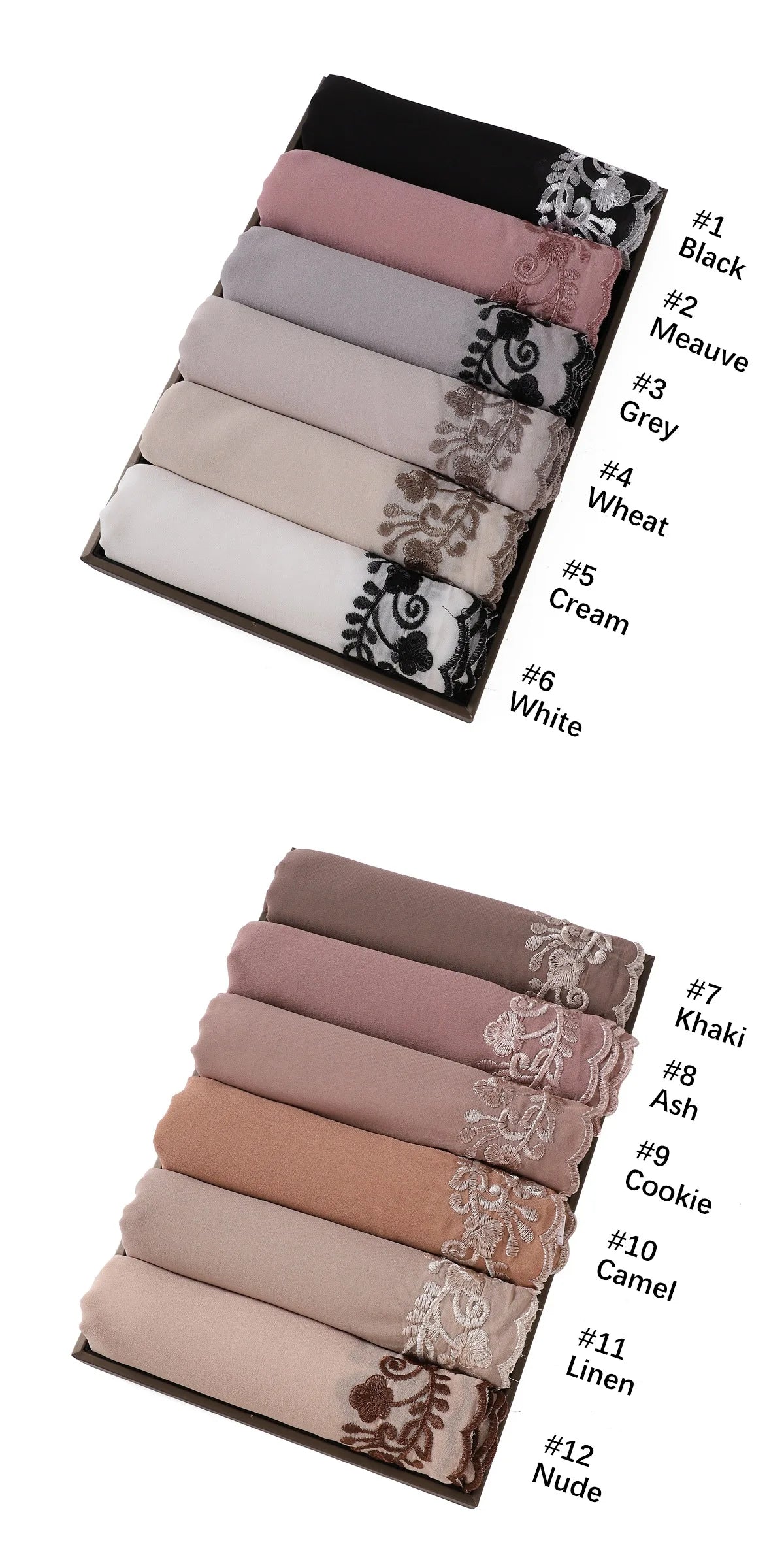 Embroidery Lace Chiffon Hijabs for women Vine Heavy Pearl Industry Edge Long Scarf Light Scarf Headscarf Shawl Turban Ramadan