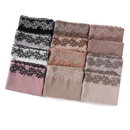 Embroidery Lace Chiffon Hijabs for women Vine Heavy Pearl Industry Edge Long Scarf Light Scarf Headscarf Shawl Turban Ramadan