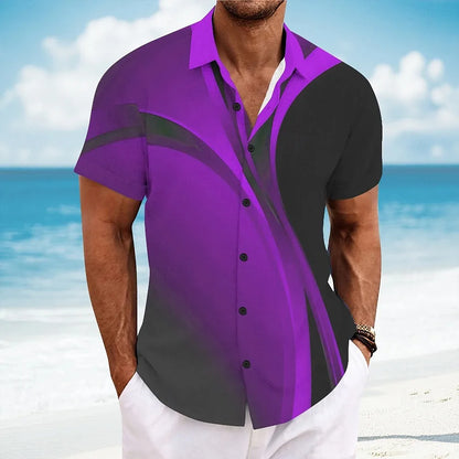 New Men's Short Sleeve Shirt 3D Printed Hawaiian Striped Pattern Beach Shirt Casual Flip Button Shirt, Clothing
