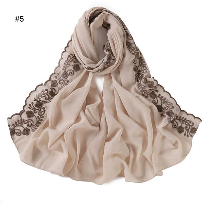 Embroidery Lace Chiffon Hijabs for women Vine Heavy Pearl Industry Edge Long Scarf Light Scarf Headscarf Shawl Turban Ramadan