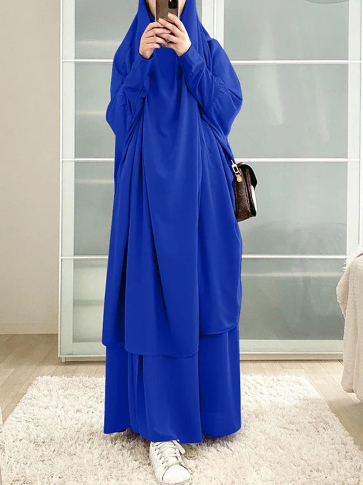 Muslimske Kvinner Lang Khimar + Skjørt 2-delers Sett Bønneklær eller Salat Ramadan. Dubai arabisk Hijab"