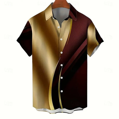 New Men's Short Sleeve Shirt 3D Printed Hawaiian Striped Pattern Beach Shirt Casual Flip Button Shirt, Clothing