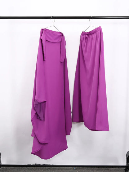 Muslimske Kvinner Lang Khimar + Skjørt 2-delers Sett Bønneklær eller Salat Ramadan. Dubai arabisk Hijab"