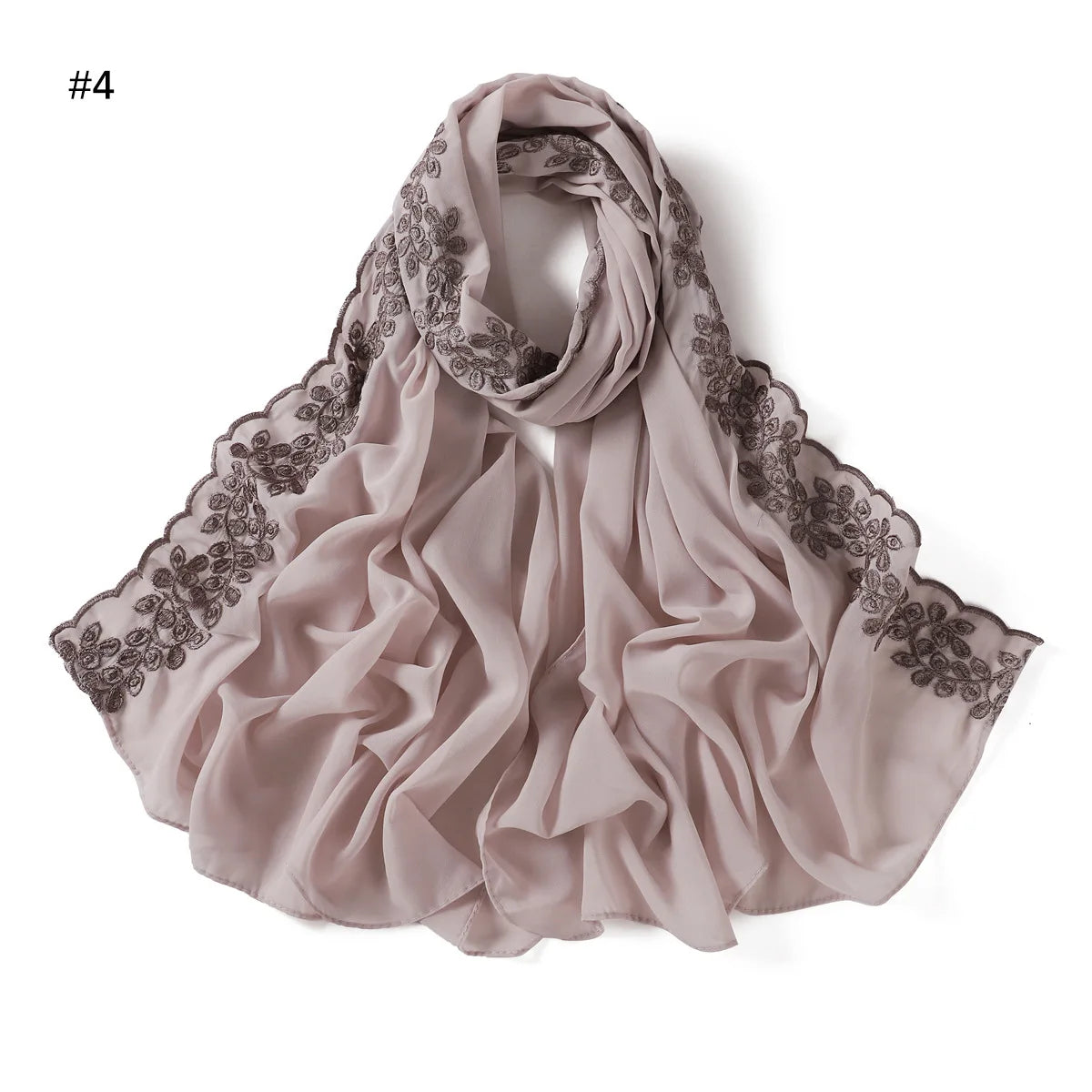 Embroidery Lace Chiffon Hijabs for women Vine Heavy Pearl Industry Edge Long Scarf Light Scarf Headscarf Shawl Turban Ramadan