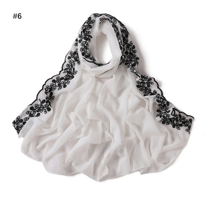 Embroidery Lace Chiffon Hijabs for women Vine Heavy Pearl Industry Edge Long Scarf Light Scarf Headscarf Shawl Turban Ramadan