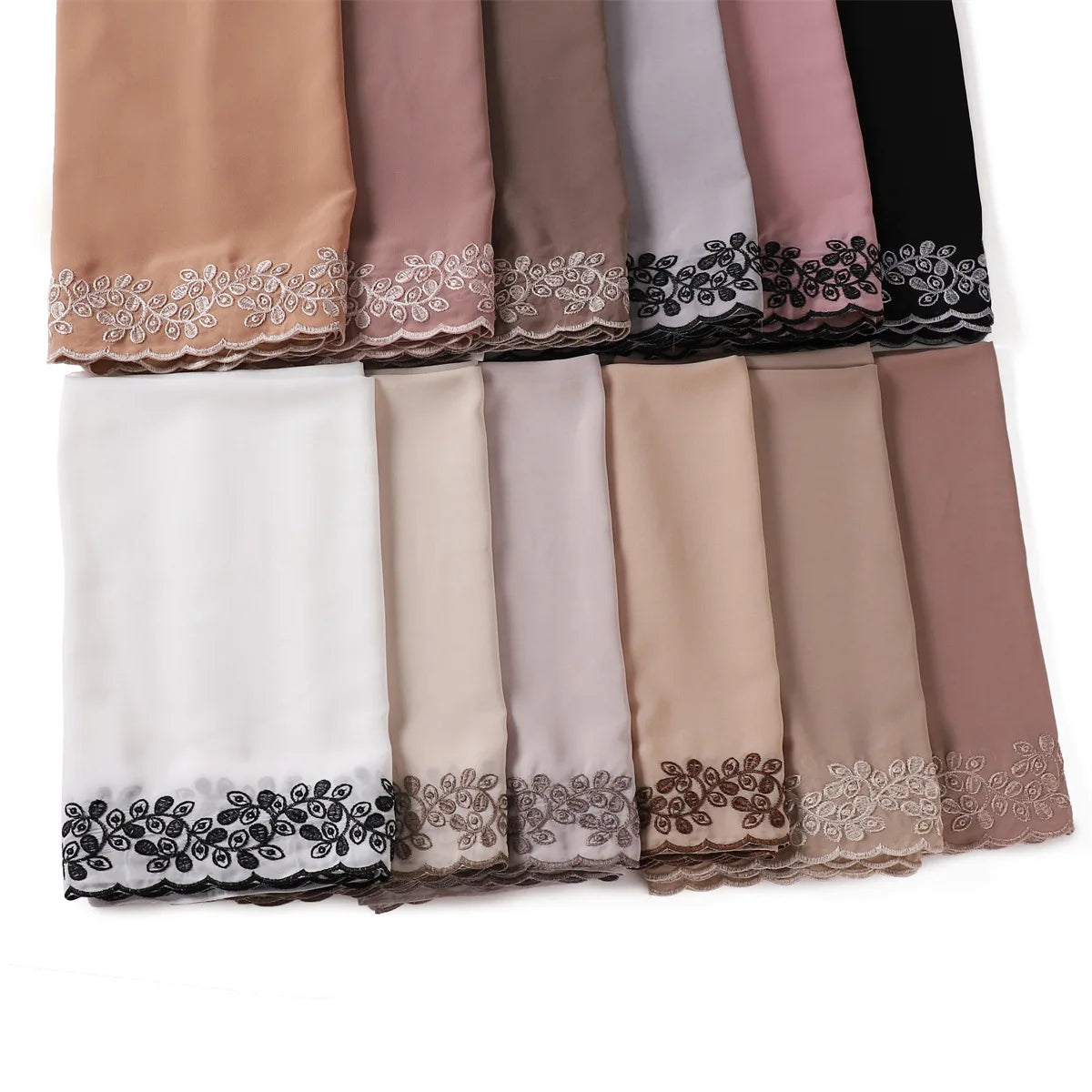 Embroidery Lace Chiffon Hijabs for women Vine Heavy Pearl Industry Edge Long Scarf Light Scarf Headscarf Shawl Turban Ramadan