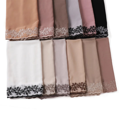 Embroidery Lace Chiffon Hijabs for women Vine Heavy Pearl Industry Edge Long Scarf Light Scarf Headscarf Shawl Turban Ramadan