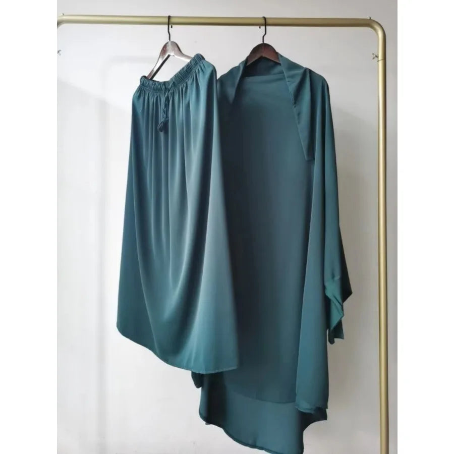 Muslimske Kvinner Lang Khimar + Skjørt 2-delers Sett Bønneklær eller Salat Ramadan. Dubai arabisk Hijab"